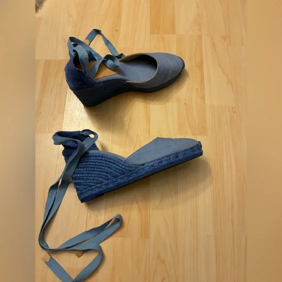 New Castaner  Women's Light Blue Espadrille Wedge Ankle-Tie Sandals - Picture 12 of 12